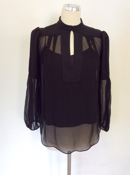 DIANE VON FURSTENBERG BLACK SILK BLOUSE SIZE 8