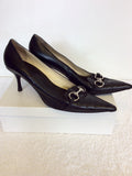 GUCCI BLACK LEATHER & SILVER METAL TRIM HEELS SIZE 7.5/41.5