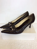 GUCCI BLACK LEATHER & SILVER METAL TRIM HEELS SIZE 7.5/41.5