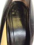 GUCCI BLACK LEATHER & SILVER METAL TRIM HEELS SIZE 7.5/41.5