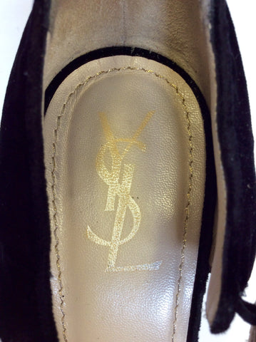 YVES SAINT LAURENT BLACK SUEDE PEEPTOE HEELS SIZE 7/40