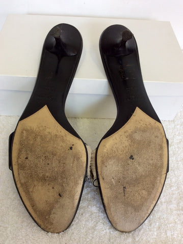 YVES SAINT LAURENT BLACK LEATHER & PONYSKIN TRIM HEELED MULES SIZE 7.5/41