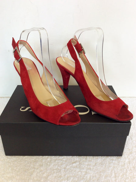 HOBBS TOMATO RED SUEDE PEEPTOE SLINGBACK HEELS SIZE 6.5/ 39.5