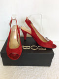 HOBBS TOMATO RED SUEDE PEEPTOE SLINGBACK HEELS SIZE 6.5/ 39.5