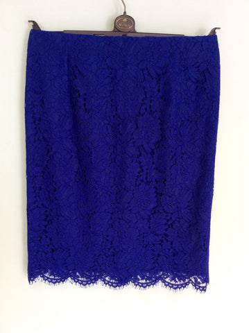 HOBBS BLUE LACE TRIM SILK TOP & LACE PENCIL SKIRT SIZE 12