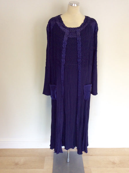 CHESCA BLUE CRINKLE LONG DRESS & DUSTER COAT SIZE 14