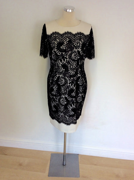 MARKS & SPENCER IVORY & BLACK LACE OCCASION DRESS SIZE 14