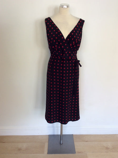 HOBBS BLACK & RED SPOTTED SILK DRESS SIZE 18