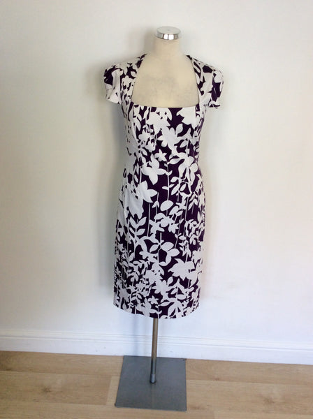 LAURA ASHLEY MULBERRY & WHITE PRINT PENCIL DRESS SIZE 10