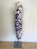 LAURA ASHLEY MULBERRY & WHITE PRINT PENCIL DRESS SIZE 10