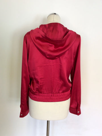 BETTY BARCLAY RED SILK HOODED ZIP UP JACKET SIZE 12