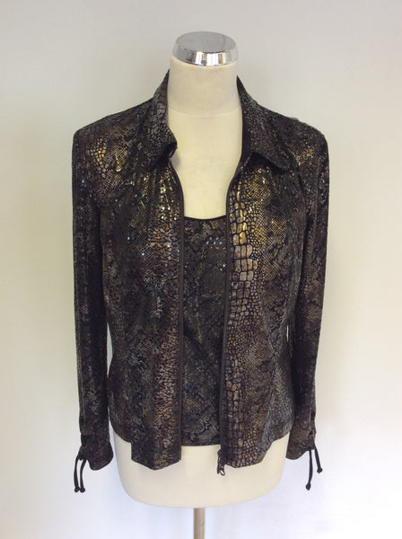 JOSEPH RIBKOFF BROWN SPARKLE SNAKESKIN CAMISOLE TOP & JACKET SIZE 8