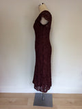 PHASE EIGHT BURGUNDY/WINE NET OVERLAY APPLIQUÉ TRIM DRESS & WRAP SIZE 10