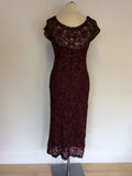 PHASE EIGHT BURGUNDY/WINE NET OVERLAY APPLIQUÉ TRIM DRESS & WRAP SIZE 10