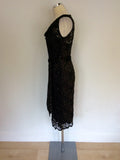 PHASE EIGHT DARK BROWN BEADED & SEQUINNED LACE DRESS SIZE 12