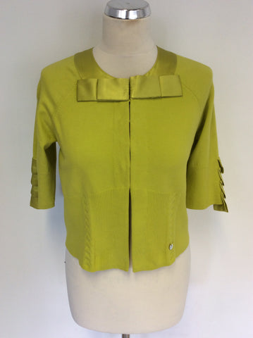 KAREN MILLEN LIME COTTON & SILK TRIM CARDIGAN SIZE 3 UK 12/14