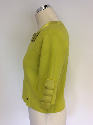 KAREN MILLEN LIME COTTON & SILK TRIM CARDIGAN SIZE 3 UK 12/14