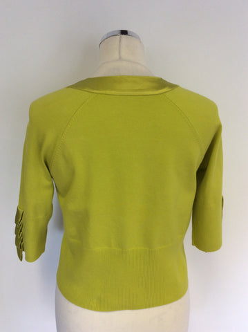 KAREN MILLEN LIME COTTON & SILK TRIM CARDIGAN SIZE 3 UK 12/14