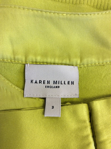 KAREN MILLEN LIME COTTON & SILK TRIM CARDIGAN SIZE 3 UK 12/14