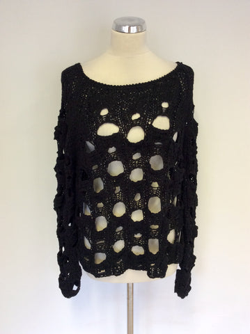 OUI COLLECTION BLACK OPEN KNIT JUMPER SIZE 16