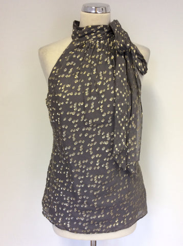 COAST GREY & SILVER/GOLD METALIC SPOT SILK TOP SIZE 12