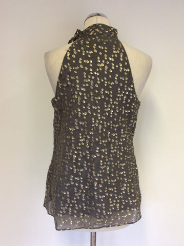 COAST GREY & SILVER/GOLD METALIC SPOT SILK TOP SIZE 12