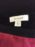 JIGSAW PINK SILK PRINT & BLACK FINE KNIT SLEEVELESS TOP SIZE S