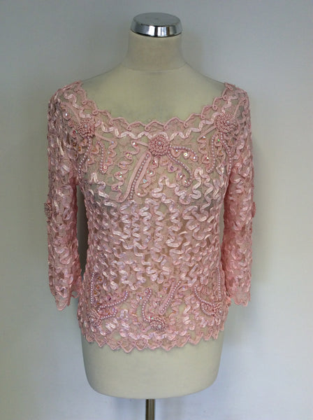 SKY DESIGNS PINK LACE,BEADED,SEQUINED & APPLIQUE TRIM TOP SIZE 2 UK 10/12