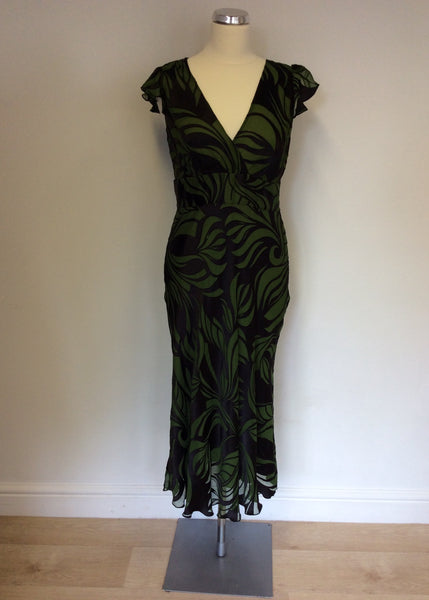 PHASE EIGHT BLACK & GREEN PRINT SILK BLEND DRESS SIZE 12