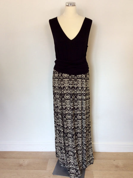 HOBBS BLACK & BEIGE PRINT MAXI DRESS SIZE 16