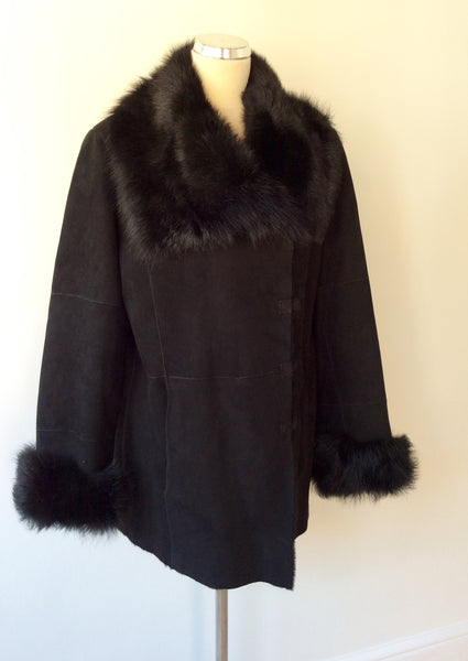 PURE COLLECTION BLACK SHEARLING SHEEPSKIN JACKET SIZE 16 - Whispers Dress Agency - Sold - 1