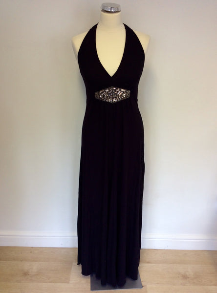 Marks & Spencer Autograph Black Jewel Trim Halterneck Maxi Dress Size 14