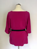 JAEGER HOT PINK SILK & BLACK TIE BELT TOP SIZE L