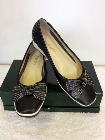 BRAND NEW VAN DAL BLACK LEATHER BOW TRIM WEDGE LOW HEELS SIZE 5/38