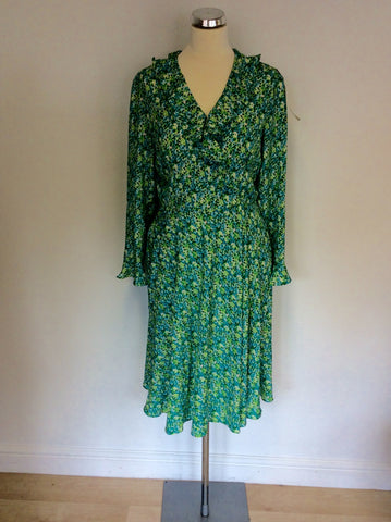 VINTAGE SCHRADER PETITE GREEN FLORAL PRINT SILK DRESS SIZE 10