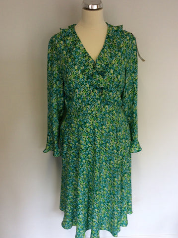 VINTAGE SCHRADER PETITE GREEN FLORAL PRINT SILK DRESS SIZE 10