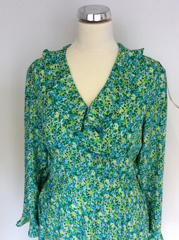 VINTAGE SCHRADER PETITE GREEN FLORAL PRINT SILK DRESS SIZE 10