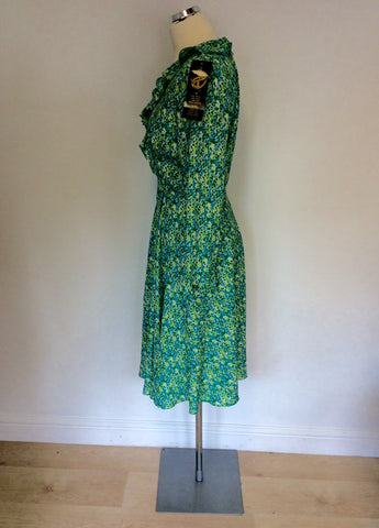 VINTAGE SCHRADER PETITE GREEN FLORAL PRINT SILK DRESS SIZE 10