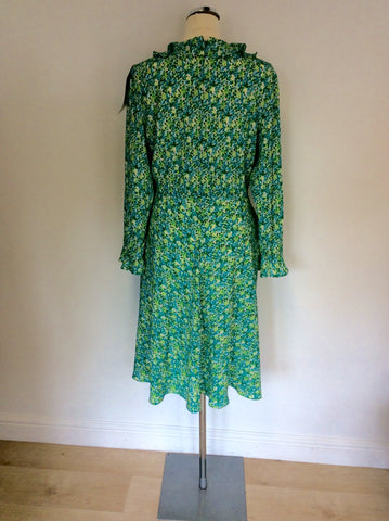 VINTAGE SCHRADER PETITE GREEN FLORAL PRINT SILK DRESS SIZE 10