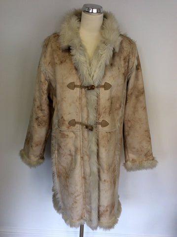 ZEPLA BEIGE FAUX FUR LINED TOGGLE FASTEN COAT SIZE L