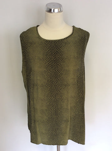 TOUCH OF SILK GREEN & DARK BROWN PRINT SLEEVELESS TOP SIZE 18