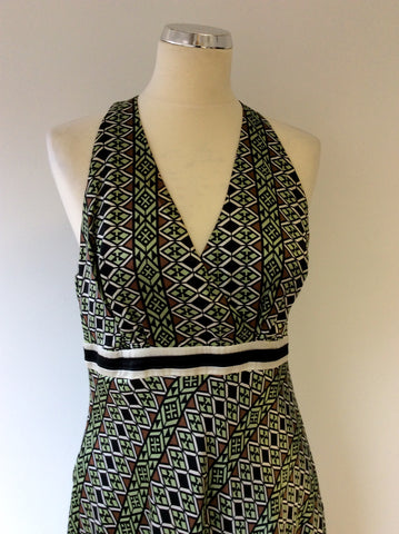 COAST BLACK,WHITE,GREEN & BROWN PRINT SILK DRESS SIZE 12