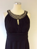 SANGRIA SILVER BEADED NECKLINE LONG BLACK OCCASION DRESS SIZE 14/16