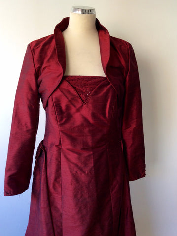 Susan Forth Deep Red Silk Ball Gown With Train & Bolero Jacket Size 12/14 - Whispers Dress Agency - Womens Dresses - 2