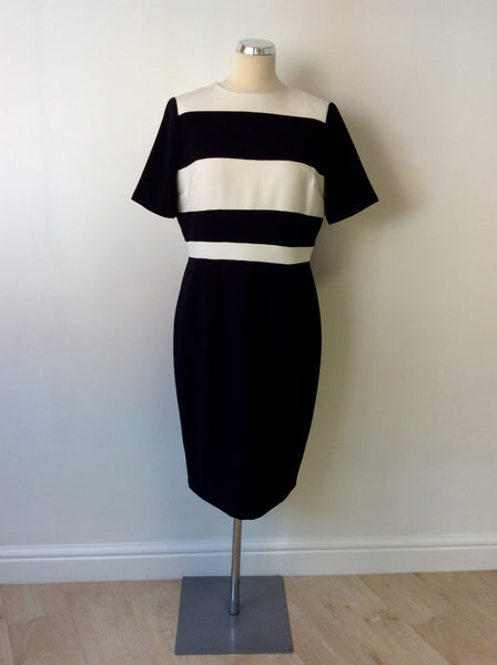 MARKS & SPENCER BLACK & WHITE STRIPE PENCIL DRESS SIZE 14