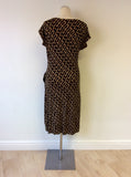 LK BENNETT BLACK & CAMEL WRAP DRESS SIZE 14 - Whispers Dress Agency - Womens Dresses - 3