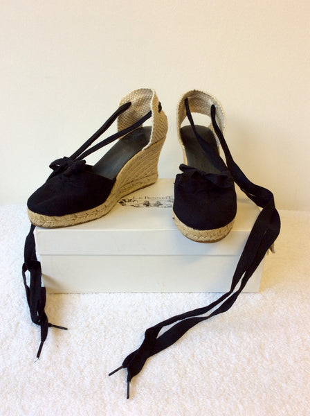 LK BENNETT BLACK CANVAS WEDGE HEELS SIZE 4/37 - Whispers Dress Agency - Sold - 1