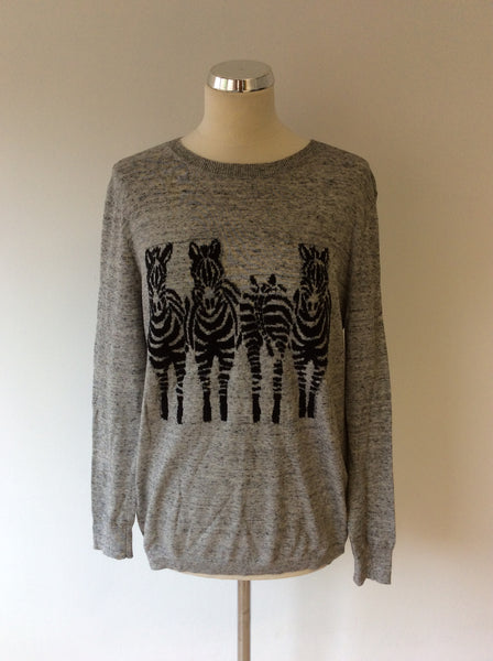 OUI GREY MARL ZEBRA DETAIL COTTON JUMPER SIZE 14 - Whispers Dress Agency - Womens Knitwear - 1