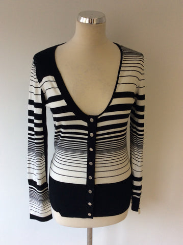 KAREN MILLEN BLACK & WHITE STRIPED CARDIGAN SIZE 3 UK 12/14 - Whispers Dress Agency - Sold - 1