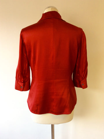 KAREN MILLEN RED SILK V NECK BLOUSE SIZE 14 - Whispers Dress Agency - Womens Tops - 2